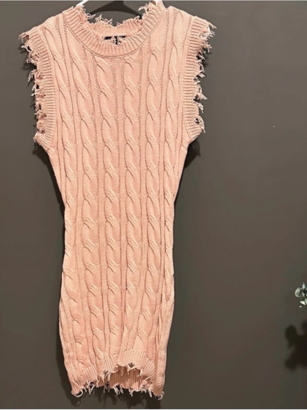 Blue Blush Cable Knit Sleeveless Midi Dress in peach color